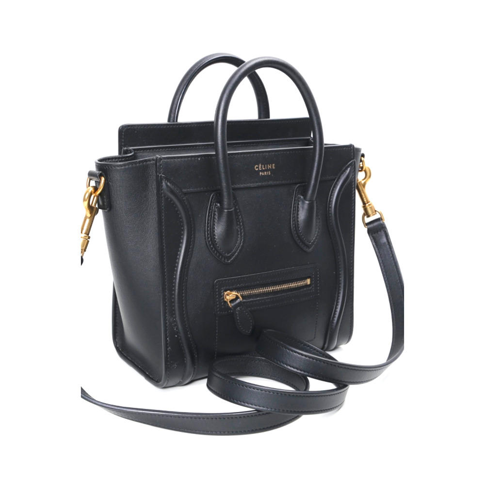 Celine Bag Nano Luggage Smooth Black Leather Crossbody Handbag Tote Authentic - Picture 6 of 16